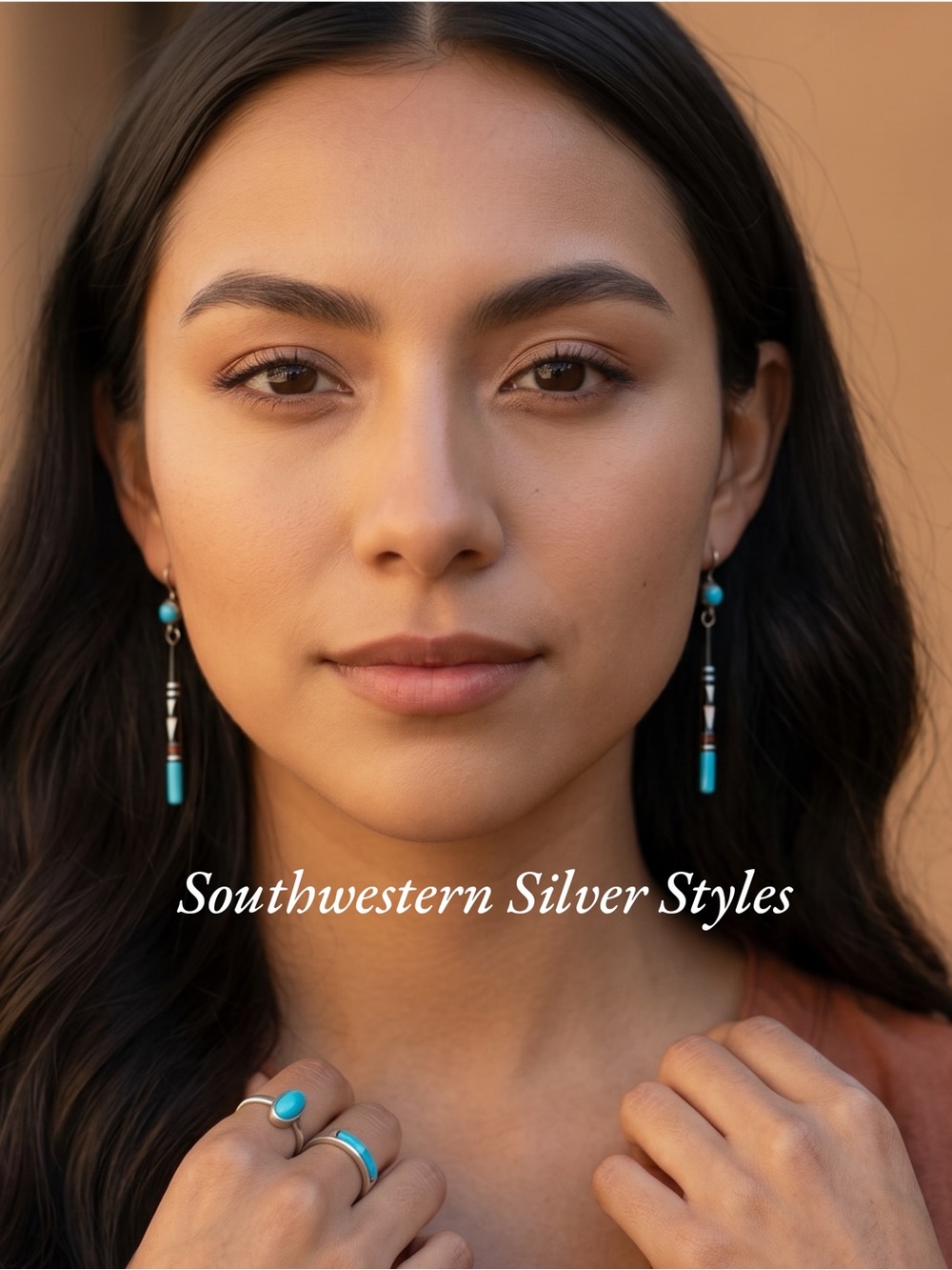 Vintage Navajo Style Southwestern Silver Turquoise Enamel Post Dangle Earrings